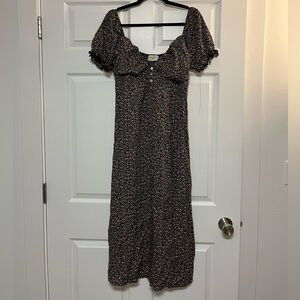 Urban Outfitters Kiss The Sky Milkmaid Puff Sleeves Black Floral XL Dress